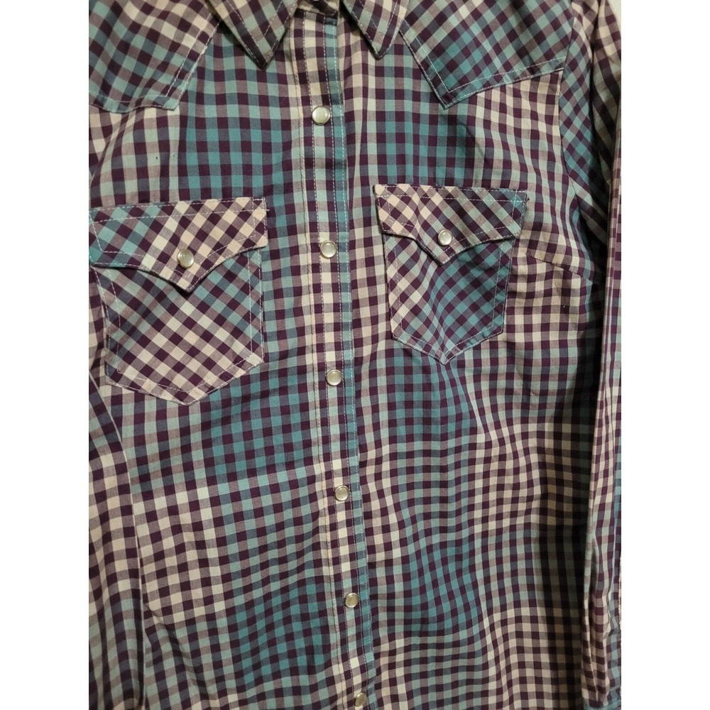 Wrangler Women Plaid Pearl Snap Long Sleeve Shirt Purple/Teal Western Cowgirl - Picture 3 of 10